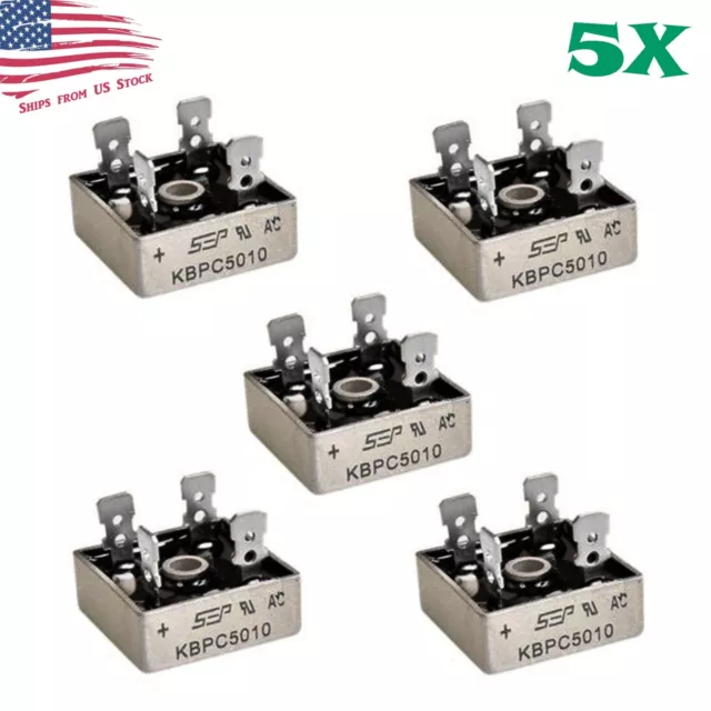 5Pcs 1000V 50A Metal Case Single Phase Diode Bridge Rectifier KBPC5010 5X