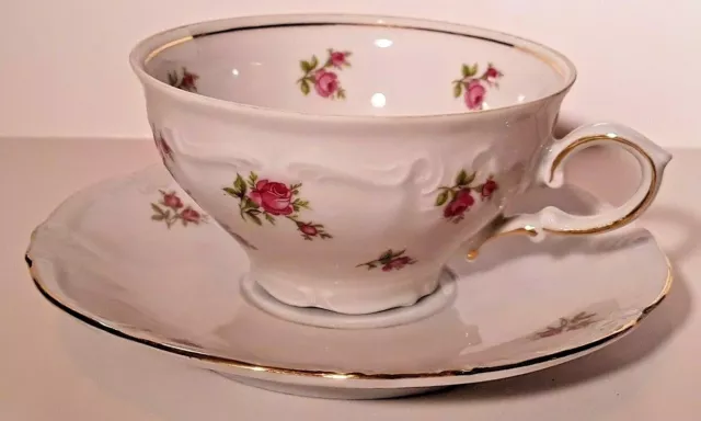 Winterling Schwarzenbach Bavaria Rosebud Footed Cup & Saucer Set Scalloped Foot