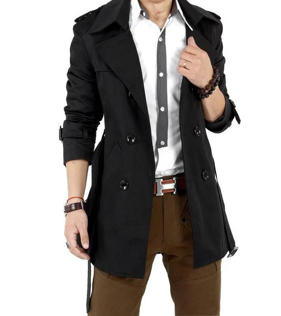 Men's Slim Double Breasted Trench Coat Long Jacket Overcoat Outwear Winter 3