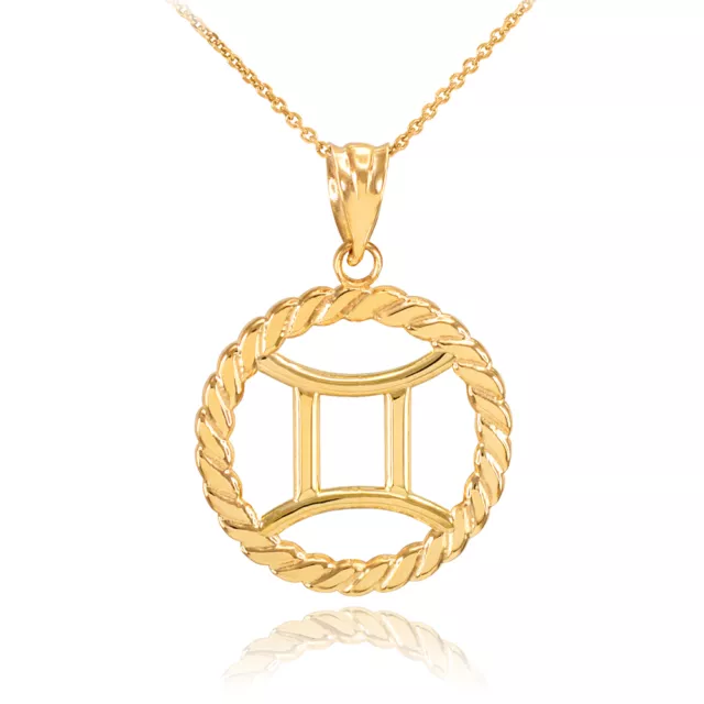 Gold Gemini Zodiac Sign in Circle Rope Pendant Necklace