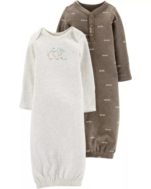 Carters Baby Boy 2 Sleeper Gowns Size PREEMIE 3 Months Brown Heather Ivory Layet