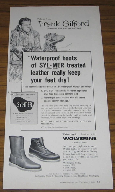 1960 Ad Wolverine Boots Football Frank Gifford