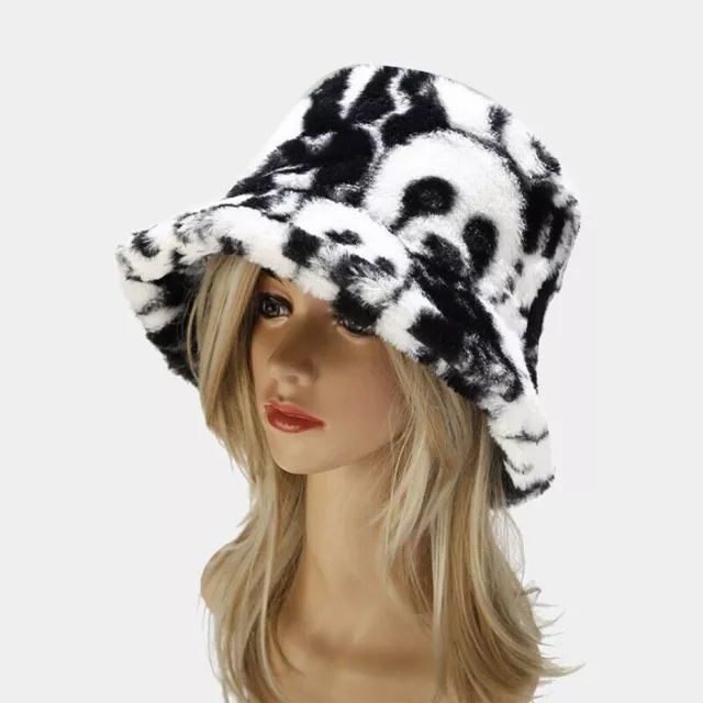 Fashion Winter Womens Ladys Bucket Hat Warm Faux Fur Cute Panda Fisherman Hat