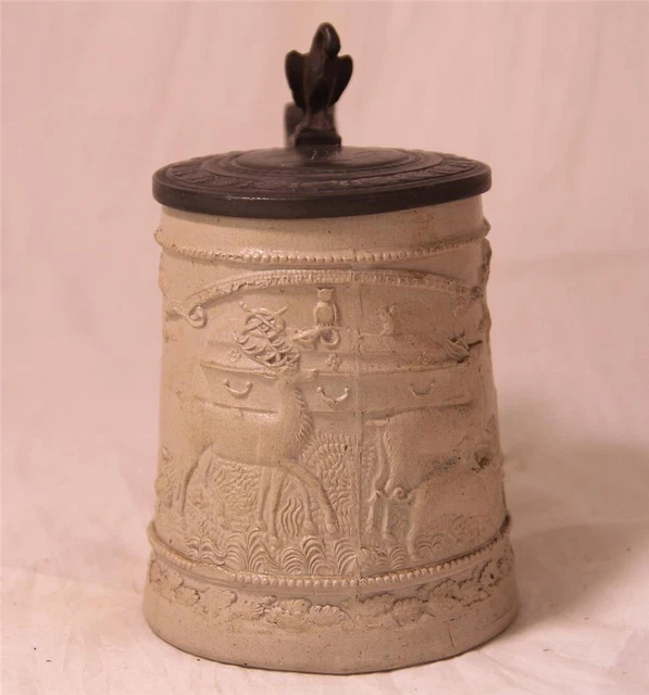 Antique German Stoneware Beer Stein Rare Subject Hunter Funeral Regensburg c1860 Antique German Stoneware Beer Stein Rare Subject Hunter Funeral Regensburg c1860
