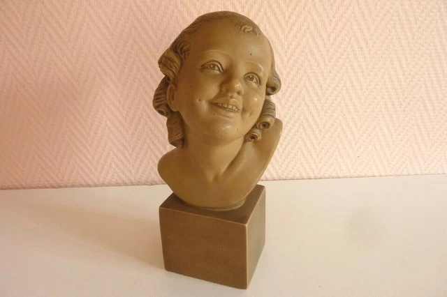 Buste de Jeune Fille en Plâtre peint polychrome daté1929 signé REZL