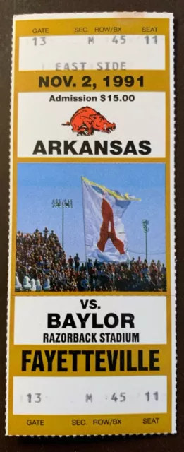 Arkansas Razorbacks 11/2/1991 ORIGINAL college football ticket vs Baylor