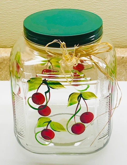KITCHEN HOOSIER CABINET STYLE SQUARE GLAS GALLON Sz Canister Jar w Metal Lid EUC