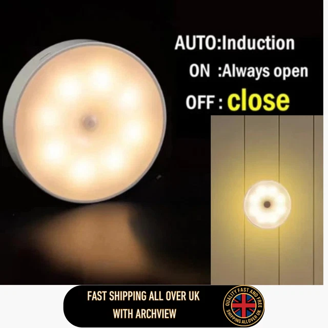 LED MOTION SENSOR Light Rechargeable PIR USB Portable Cabinet Stair ...