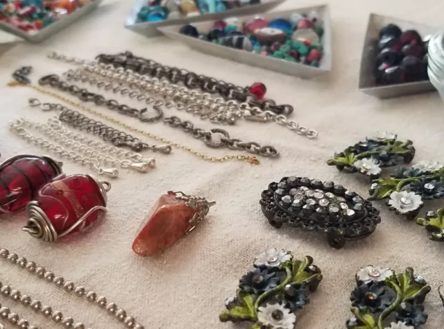 Vintage Big Lot of Beads, Findings, Focal Beads, Jewelry Making Supplies, 11 oz