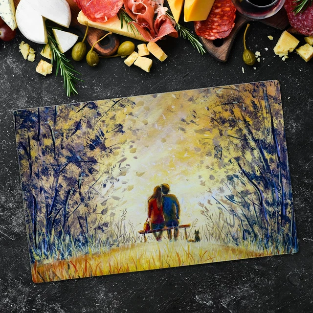 Planche à Découper En Verre Trempé Coloray - 60x52 Cm - Décor Campagne Nature