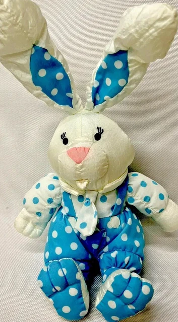 PLUSH BUNNY RABBIT Nylon Parachute Stuffed Animal Blue White Polka