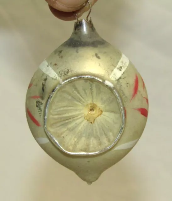 German Antique Glass Double Sided Teardrop Indent Christmas Ornament 1930's