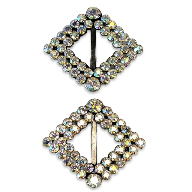 Vintage Aurora Borealis Rhinestone Buckles Scarf Sliders Sliding Buckles Pair Vintage Aurora Borealis Rhinestone Buckles Scarf Sliders Sliding Buckles Pair