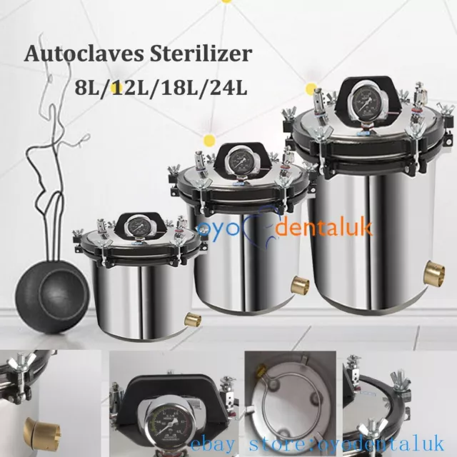 8/12/18/24L Autoclave Sterilizer Dental Medical Lab Equipment Stainless Steel UK