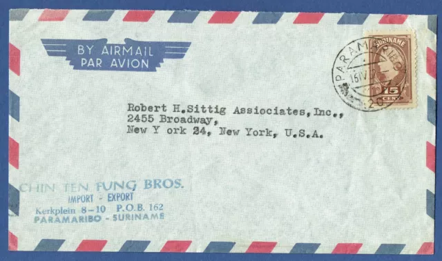 Suriname 1962. Airmail Cover From Paramribo To New York Usa.