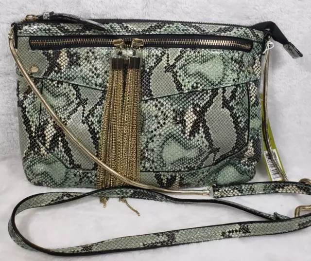 NWT Gianni Bini Crossbody Handbag Women Mint Green Python Snakeskin Embossed NEW