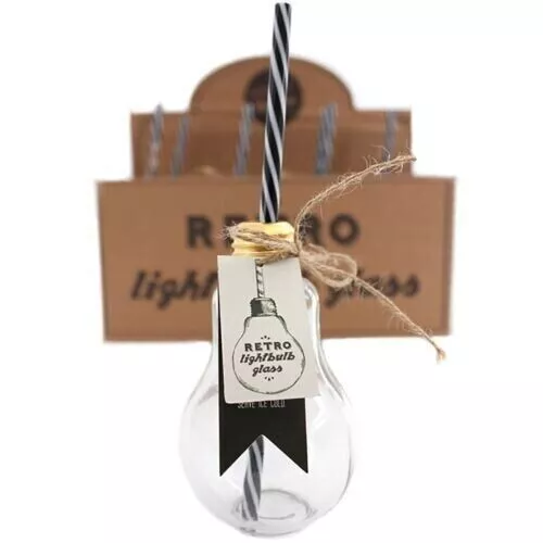 Box of 8 RETRO Glass Light Bulb Shaped Novelty Drinking Glasses Party Favors