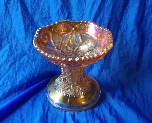 CARNIVAL GLASS Imperial Long Hobstar Punchbowl Base Marigold VINTAGE