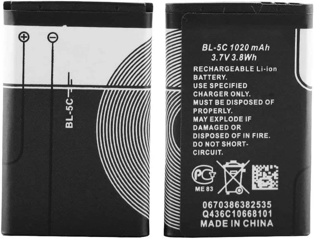 BL-5C 3.7V 1020mAh Rechargeable Battery Suitable for 2 Count (Pack of 1)