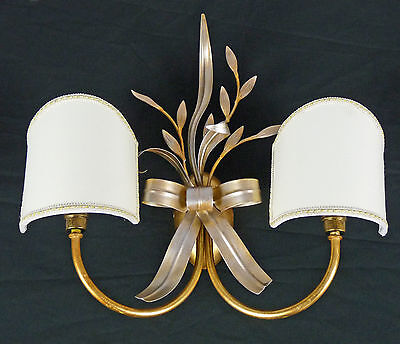 Applique Lampada Da Parete Foglia Oro E Argento Paralume Ventolina Art.582 Nuova