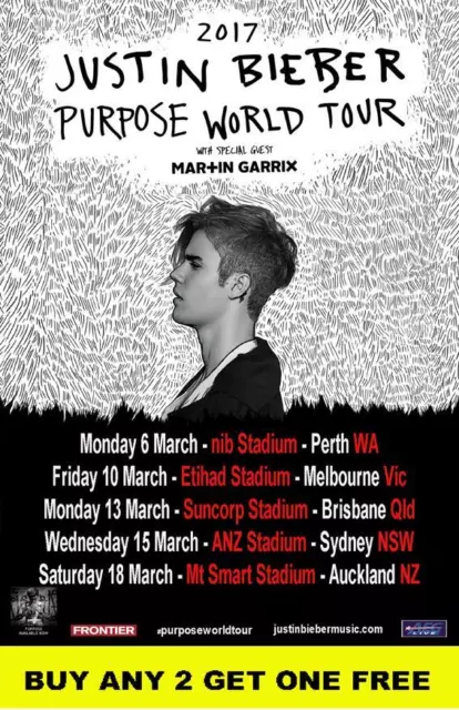 JUSTIN BIEBER  2017 PURPOSE  Australian  Laminated Tour Poster