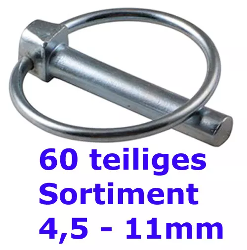 60 tlg. Sortiment Klappsplinte 4,5 - 11mm Klappstecker Klappsplint -