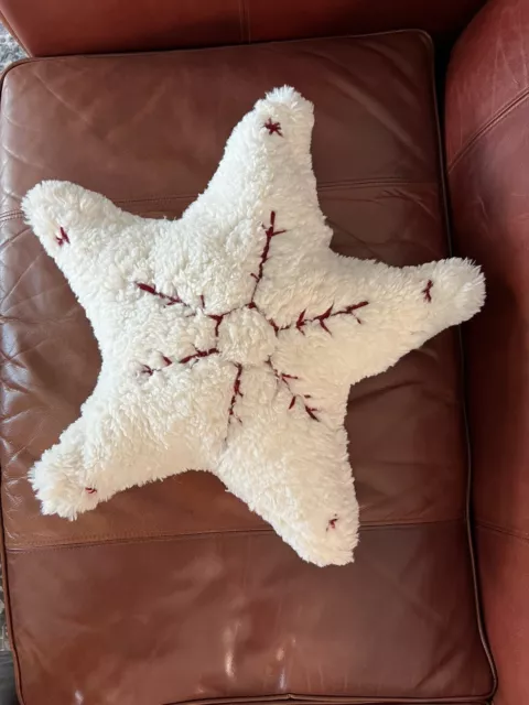 POTTERY BARN Cozy Embroidered Star Shaped Sherpa Pillow Christmas White & Red