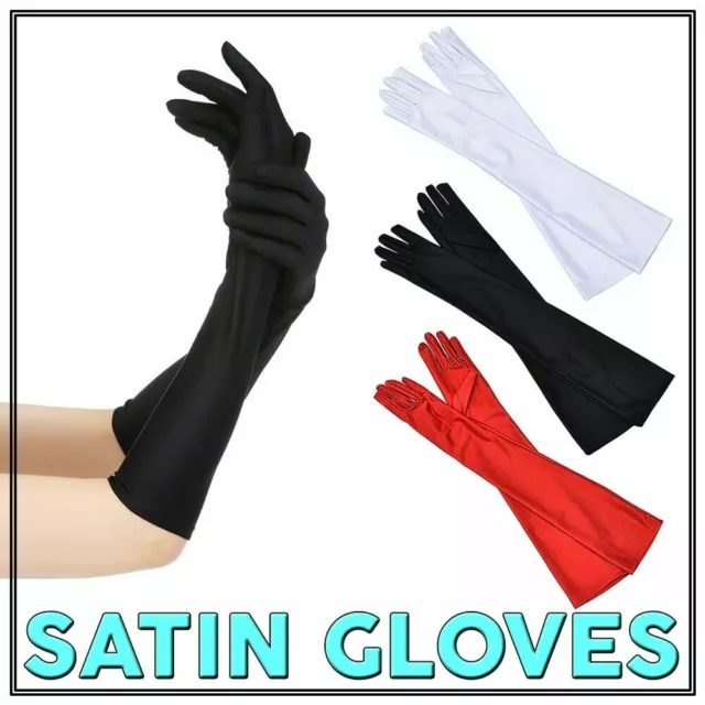 Classic LONG SATIN GLOVES Opera Costume Bridal Party Prom Wedding Womens Ladies