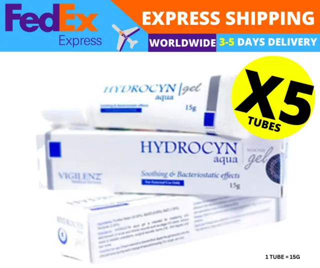 5 x 15 g HYDROCYN Aqua Wound Gel para heridas, úlceras, quemaduras - ENVÍO EXPRESO