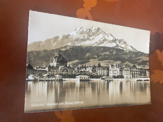 Luzern. Bahnhof und pilatus. Switzerland. Vintage Postcard. 709