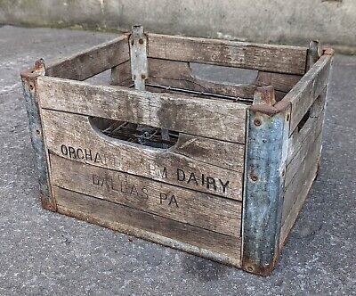 Antique Vintage Old Primitive Wood Metal Milk Farm Dairy Crate Box Carrier Bin