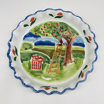 Mesa International 9" Pie Plate Apple Tree Hand Painted Stoneware Made in Peru