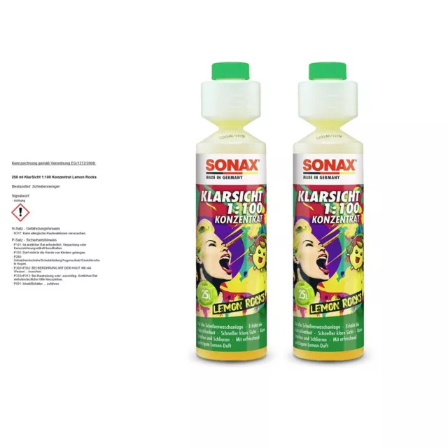 2x SONAX 250ml KLARSICHT 1:100 KONZENTRAT LEMON ROCKS SCHEIBENREINIGER 51415540