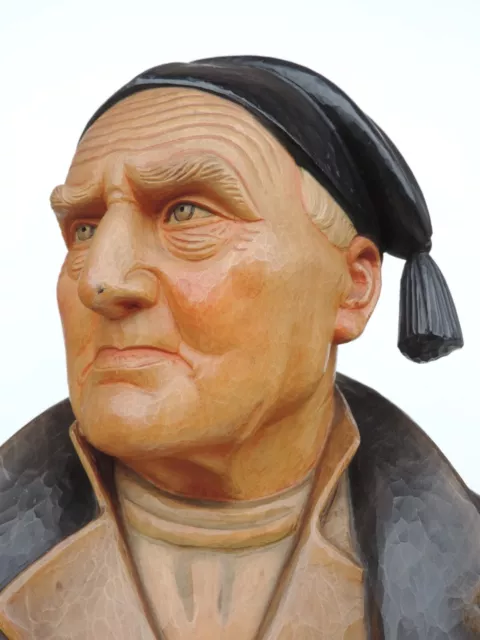 Alter Mann Büste Skulptur Holzfigur Holz Geschnitzt Bemalt Old Man