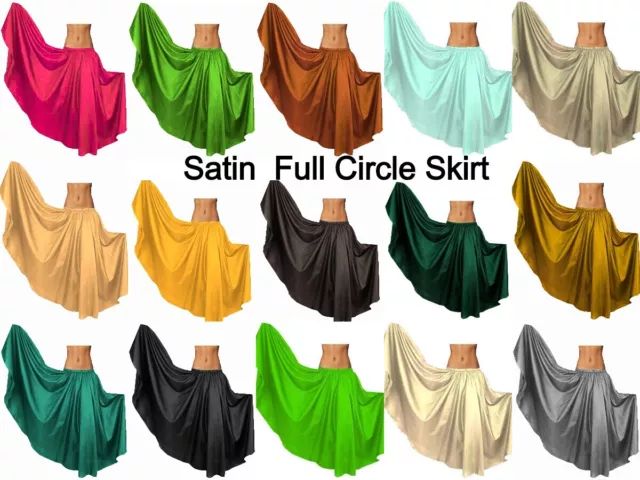 Satin Belly Dancing Full Circle Flowing Skirt Rock Spanish Flamenco Skirt S8-5