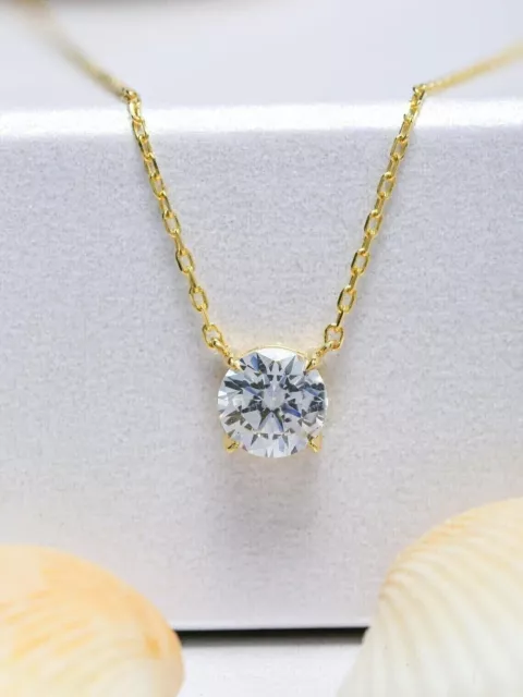 2 CT Round Moissanite Diamond Solitaire Pendant Necklace 14K Yellow Gold Plated