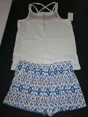 New OshKosh 14 Year Girls 2 Piece Outfit Soft Knit Tank Top & Shorts Set White