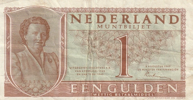 PAYS-BAS NEDERLAND BILLET 1 Een GULDEN - 08/08/1949 PAYS-BAS NEDERLAND BILLET 1 Een GULDEN - 08/08/1949