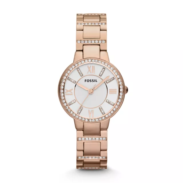 Orologio Donna FOSSIL VIRGINIA ES3284 Bracciale Acciaio Rosè Swarovski NEW