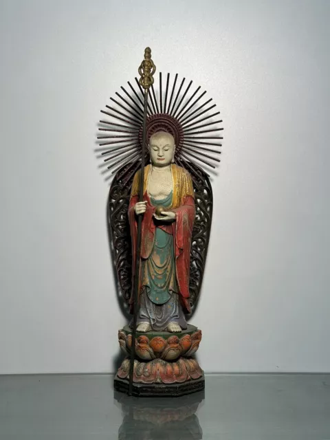 Chinese Old Wood Carved Nice Buddha Statue Painted Wooden Sculpture Home Decor
