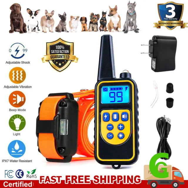 NEW 3500 FT Remote Dog Shock Training Collar Rechargeable Waterproof Pet Trainer