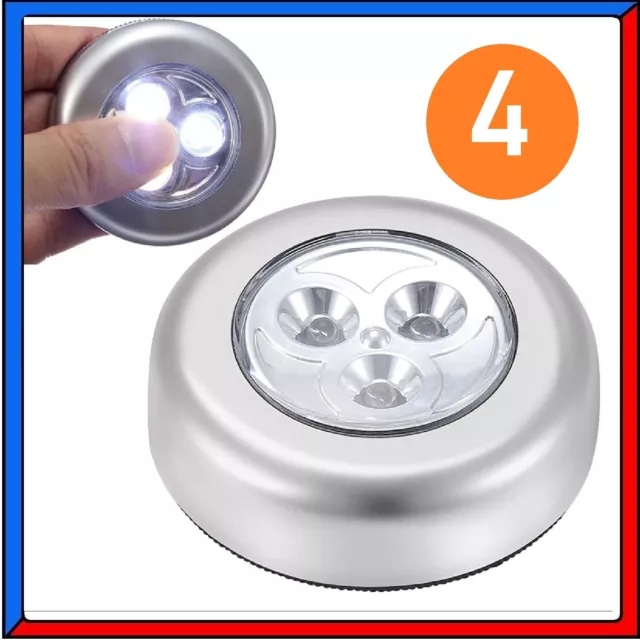 4 x MINI LAMPADA A PRESSIONE PUNTO LUCE 3 LED BATTERIE ADESIVE LIGHT PUSH PUNTI