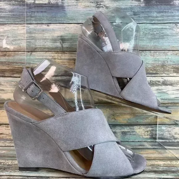 Banana Republic Womens Slingback Sandal Size 7M Gray Suede Wedge Heel Open Toe