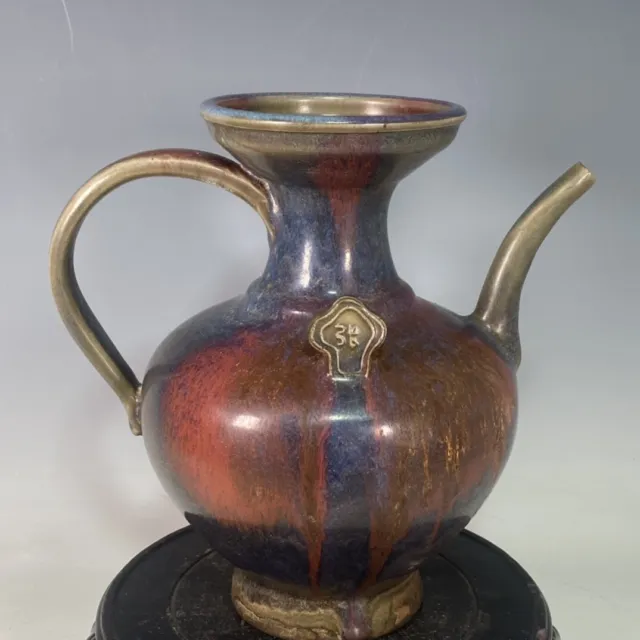 9.3" china old antique song dynasty guan kiln jun porcelain ceramic glaze teapot