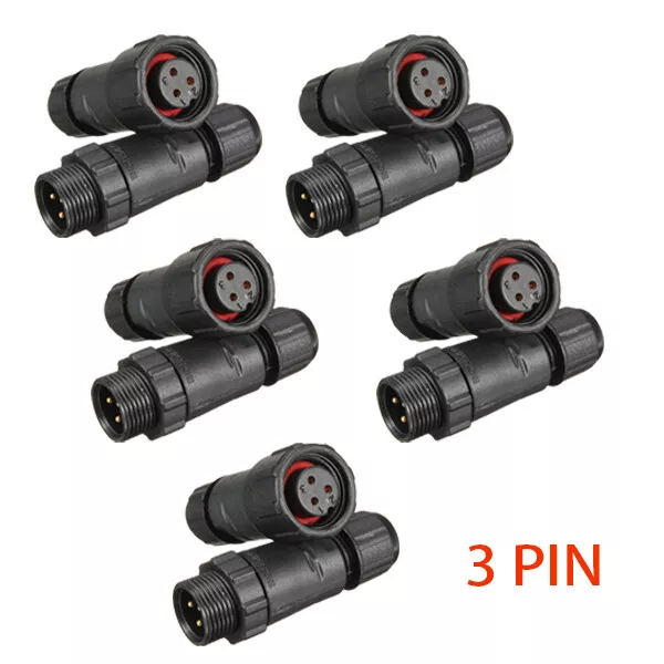 5pcs IP68 3 Pins Assembled Waterproof Electrical Cable Connector Plug Socket AN