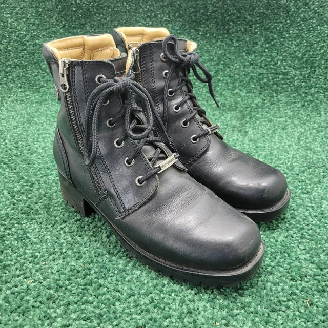 Harley Davidson Boots Motorcycle Zip Combat Womens Size 8.5 Black Leather Ankle