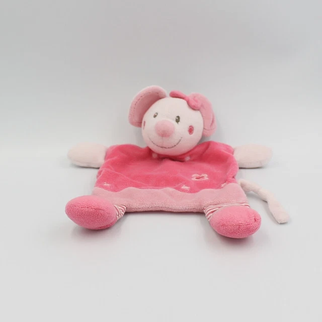 Doudou plat Mimi la souris rose fleurs NICOTOY KIABI - 9398