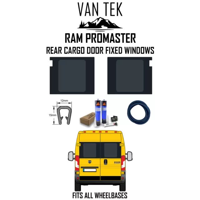 Ram ProMaster Rear Cargo Door Windows 2014 - 2023  WITH FITTING KIT AND U TRIM