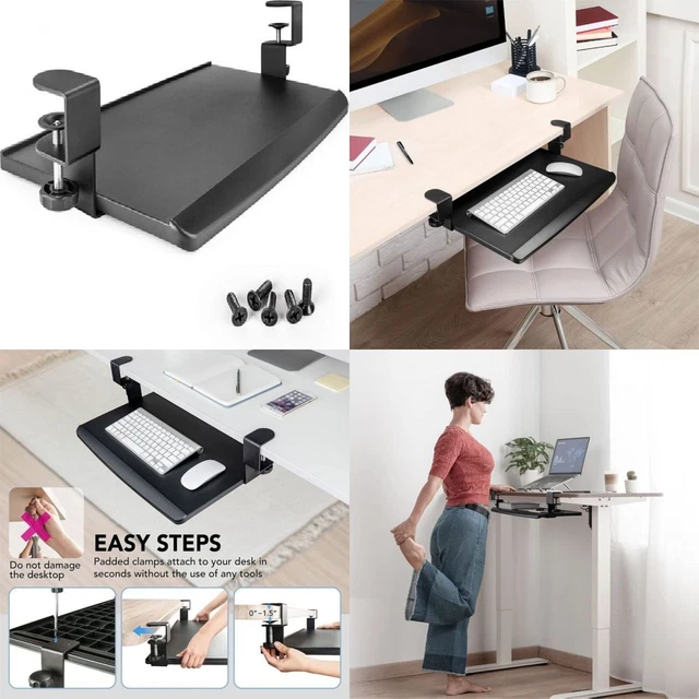 EHO Clamp-On Retractable Adjustable Keyboard Tray, Under Desk Small, Black