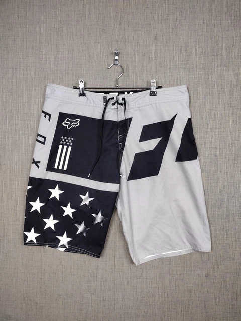Fox Head Racing Mens 36 Black Gray Striped Stars Board Shorts Swim Trunks